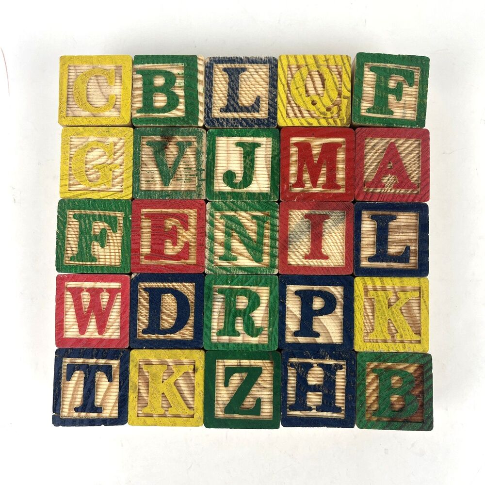 25 Wooden Alphabet Blocks Embossed Numbers Pictures Crafts Toys 1in blocks